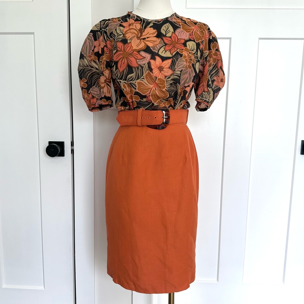 Vintage Ann Taylor Orange Belted Pencil Skirt | Size 6